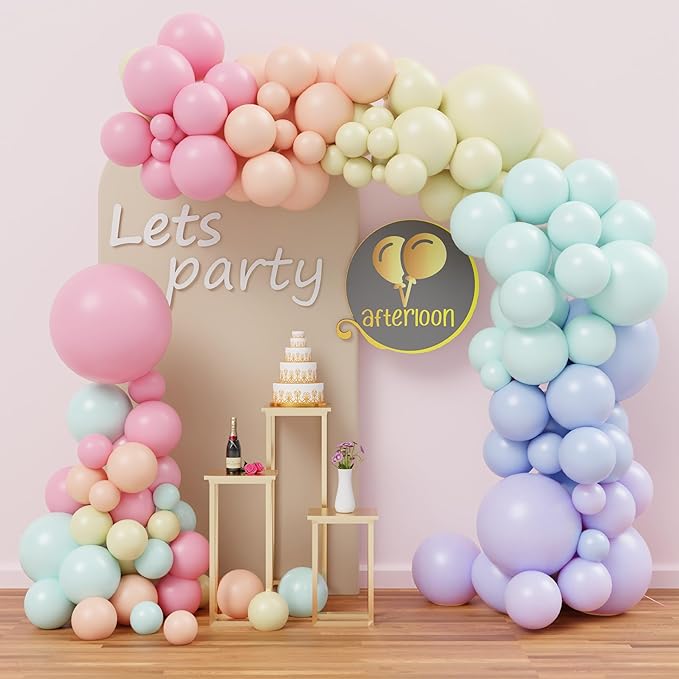 AFTERLOON® Biodegradable Balloons 138pcs Pastel Rainbow Assorted Different Sizes 18" 12" 10" 5" Balloon Garland Arch Kit for Birthday Party Decorations, Graduation, Baby Shower, Wedding, Anniversary