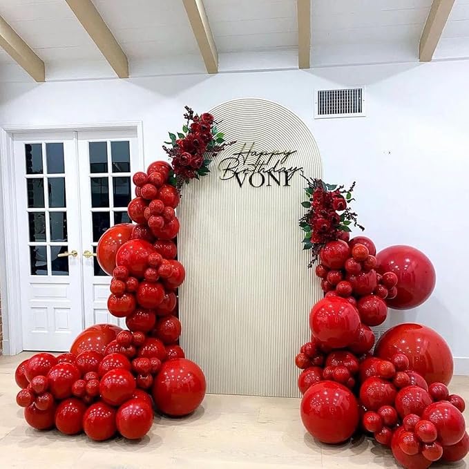 Double Stuffed Red Balloons Different Size 115Pcs 5/10/12/18 Inch Rudy Red Balloon Garland Arch kit for Birthday Wedding Baby Shower Christmas Party Decorations