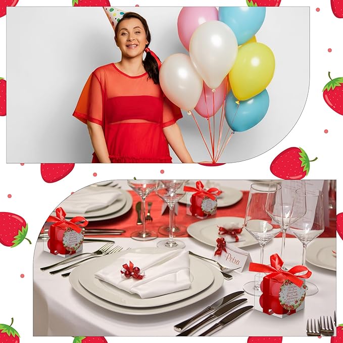 MTLEE 24 Sets Strawberry Baby Shower Favors Small Bubble Candle for Guests Tea Candles Bulk with Stylish Ribbons Cards Gifts Party Decoration(Bright Red, Strawberry)