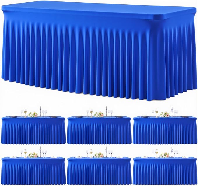 6 Pack Royal Blue Table Cloth for 6 Foot Rectangle Tables Spandex Fitted Tablecloth 6ft Stretch Table Covers Skirt Blue Banquet Tablecloths Wrinkle Free Tablecloth for Party Wedding Birthday Event