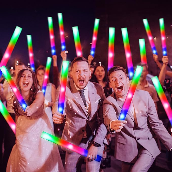 OLUPP 150 PCS Led Foam Sticks, Bulk Glow Sticks with 3 Colors Flashing, Light Up Baton Wands for Kids, Glow Sticks Party Supplies for party, Wedding, Raves, Concert, Camping, Sporting Events