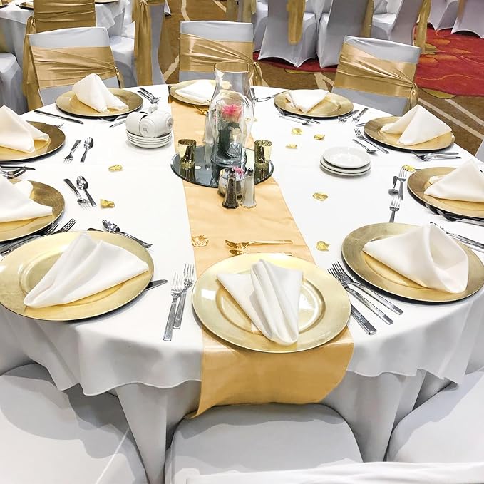 Pesonlook 15 Pack Satin Table Runners Champagne 12 x 108 Inch Long Table Runners for Rectangle Round Tables,Smooth Satin Table Runner for Wedding, Birthday Party Banquets Decoration