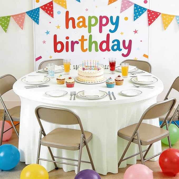 10 Pack Ivory Green Spandex Round Tablecloths for 60inch Tables, 120 Inch Stretchy 5ft Round Fitted Tablecloth Wrinkle Free Washable Table Cloths Covers with Skirt for Wedding Party Birthday Banquet