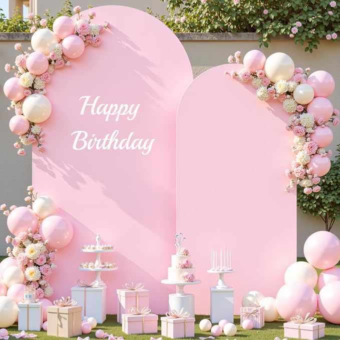 Pink Photo Arch Backdrop Cover Set of 2 for Baby Shower Party 7.2ft and 6ft Arch Covers Stretchy Backdrop Spandex Arch Stand Covers for Girls Birthday Wedding Bridal Shower Background Decorations