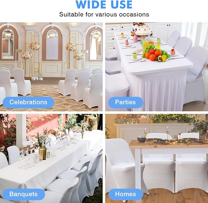 Fixwal 100 Pcs White Folding Chair Cover, Spandex Stretch Covers Ideal for Wedding, Party, Dining, Business Meeting, Banquet, Universal Fitted Washable Slipcover.