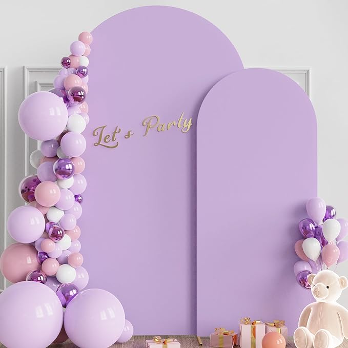 Wokceer Wedding Arch Backdrop Cover 7.2FT, 6FT Spandex Fitted Lavender Arch Covers Set of 2 Round Top Chiara Arches Backdrop Cover for Birthday Party Ceremony Banquet Decoration