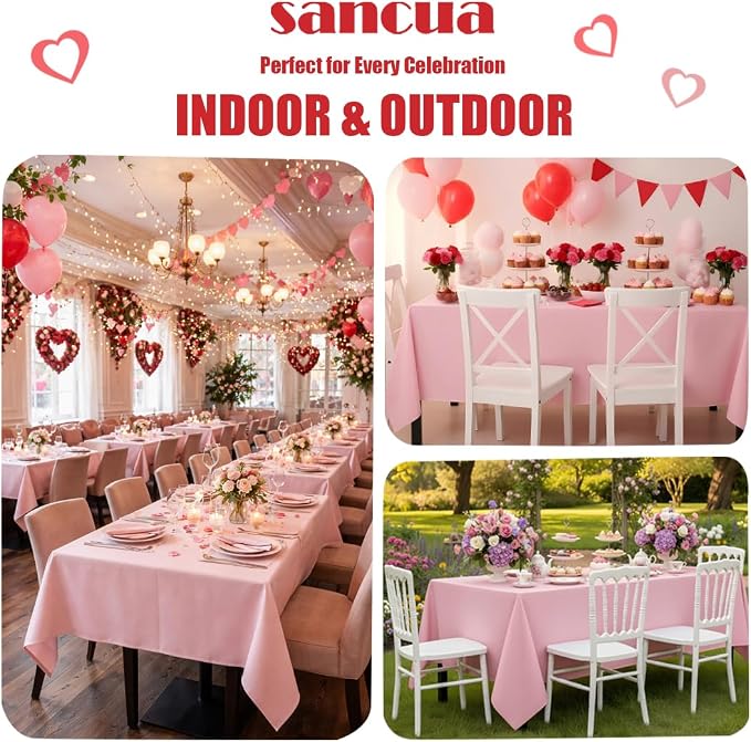 sancua Rectangle Tablecloth - 60 x 120 Inch - Stain and Wrinkle Resistant Washable Polyester Table Cloth, Decorative Fabric Table Cover for Dining Tables, Buffet Parties and Camping, Pink