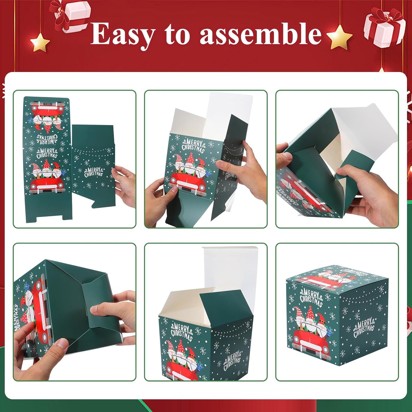 COTOPHER 20 Pcs Christmas Gift Boxes, 6" x 6" x 6" Xmas Candy Boxes for Gift Giving, Paper Treat Ornament Gift Box Decorative Christmas Goodie Box for School Home Holiday Party Favors Supplies