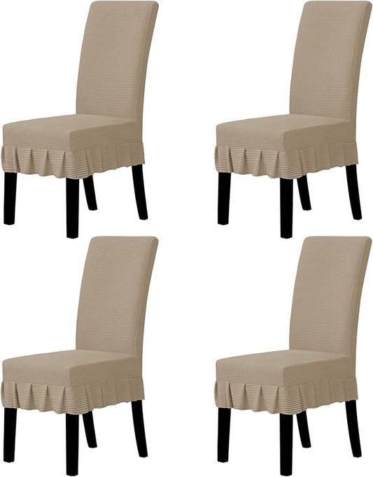 Easy-Going Dining Chair Covers Stretch Parsons Chair Slipcover with Skirt Chair Covers for Dining Room Restaurant Banquet (4 PCS, Khaki)