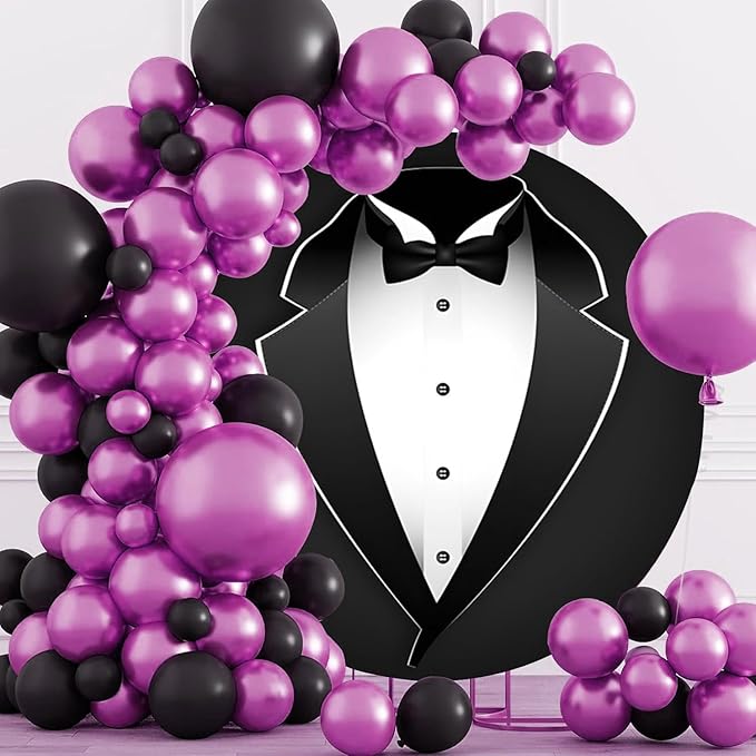 7.2ft Gentleman Tuxedo Round Backdrop Cover Black and White Bow Tie Suit Circle Photo Background for Man Portrait Birthday Party Decoration,Wedding Arch Backdrop Cover,Boy Baby Shower Photos