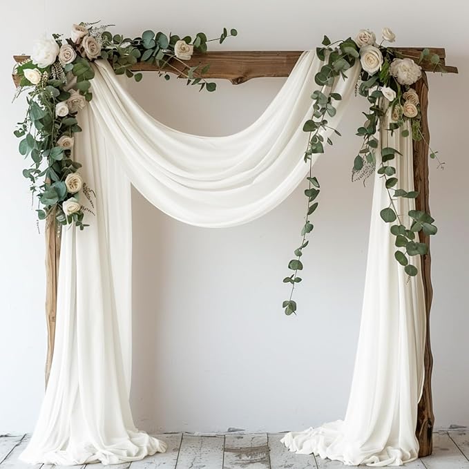 Wokceer 8FT Backdrop Stand with Draping Fabric Ivory Sheer Arch Drapes Fabric for Wedding Ceremony Birthday Party