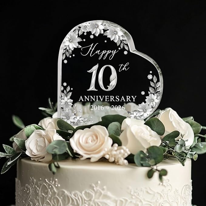10th Wedding Anniversary Acrylic Cake Topper, 10th Anniversary Decorations, 10 Wedding Topper, 10 Years Of Married Gifts