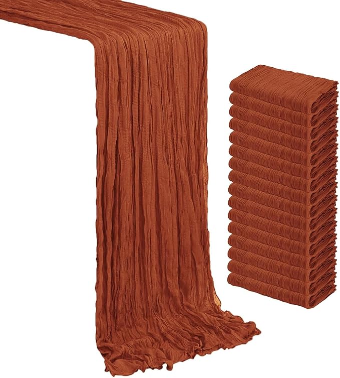 MDS Pack of 20 Cheesecloth Table Runner 35x170 Inch, 14FT Long Gauze Cheese Cloth Table Runner for Wedding Party Birthday Bridal Shower Farmhouse Garden Boho Rustic Table Decoration - Terracotta