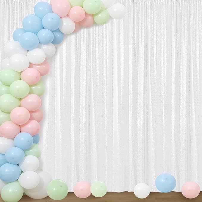 Sugargirl White Sequin Backdrop Curtain 4FTx8FT Glitter White Background Drapes Sparkle Photography Backdrop for Party Wedding Birthday Wall Decoration(1 Panel)