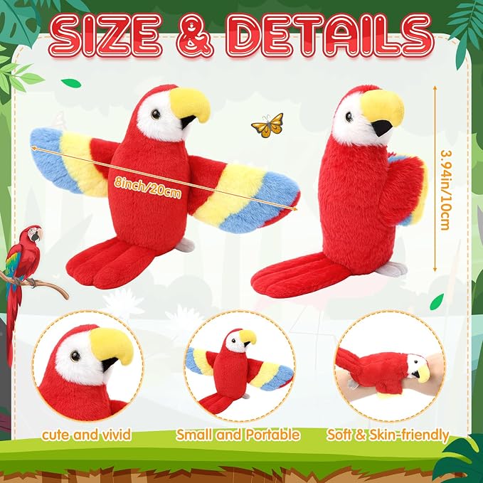 Gemscream 6 Pcs Stuffed Animal Slap Bracelets for Kids, 8 Inch Back to School Small Classroom Prizes Toy, Wrist Snap Bracelets Birthday Gifts for Boys Girls Pet Adoption Party Favors(Bird Theme)