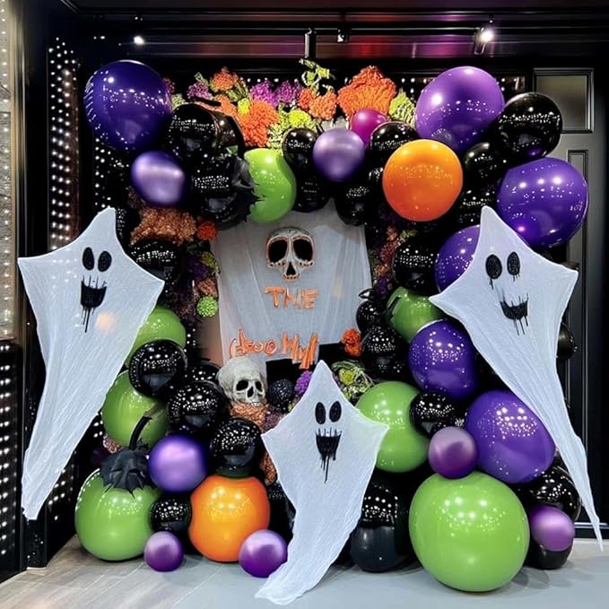 Black Purple Balloon Arch Double Stuffed Latex Orange Green Metallic Purple Black Balloon Garland for Halloween Thanksgiving Wednesday Birthday Vampire Retirement Prom Decor