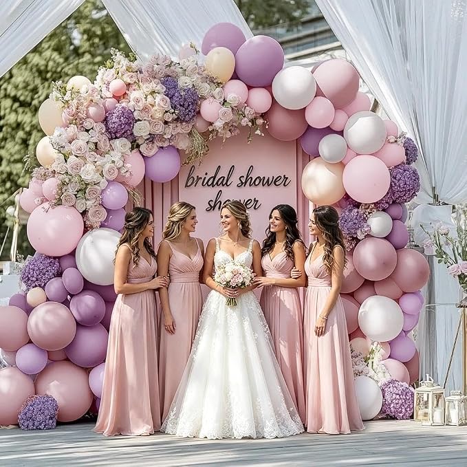 Purple Pink Balloon Arch Kit, Double Stuffed Pastel Pink Lavender White Beige Balloon Garland Dusty Light Lilac Cream Balloons for Birthday Baby Shower Wedding Bridal Shower Mothers Day Party Decor