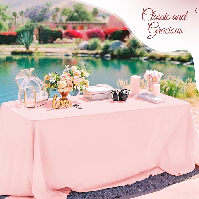12 Pack Pink Tablecloths for Rectangle Tables 60 x 126 Inch Pink Polyester Tablecloth 8 Foot Rectangle Table Cloth Washable Fabric Table Cover for Party Wedding Banquet Restaurant Events