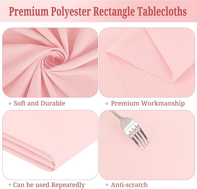 10 Pack 60 x 102 Inch Rectangle Tablecloth, Pink Tablecloth for 6 Feet Rectangle Tables, Stain and Wrinkle Resistant Washable Fabric Table Cloth for Wedding Dining Table Buffet Parties Camping