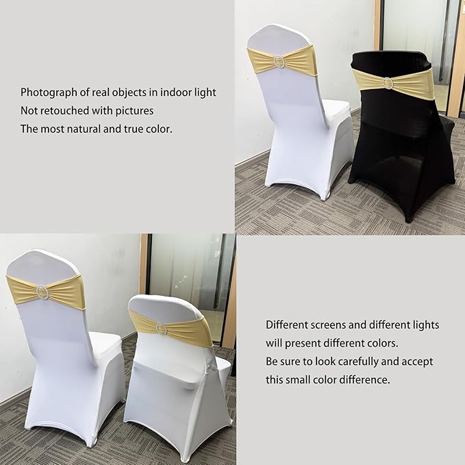 Spandex Chair Sashes Bands 30PCS Stretch Chair Ties Bows with Buckle Slider for Wedding Party Banquet Decoration(Champagne New)