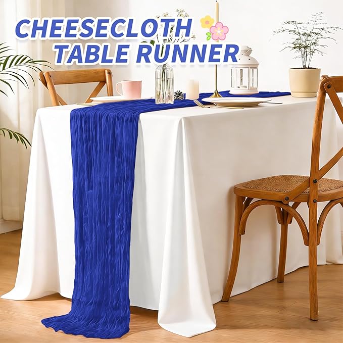 6 Pack Royal Blue Table Runner, Cheesecloth Table Runner Long Romantic Semi Sheer Rustic Boho Gauze Table Runners for Wedding Bridal Shower Birthday Party Decorations(17.7×108 Inch)