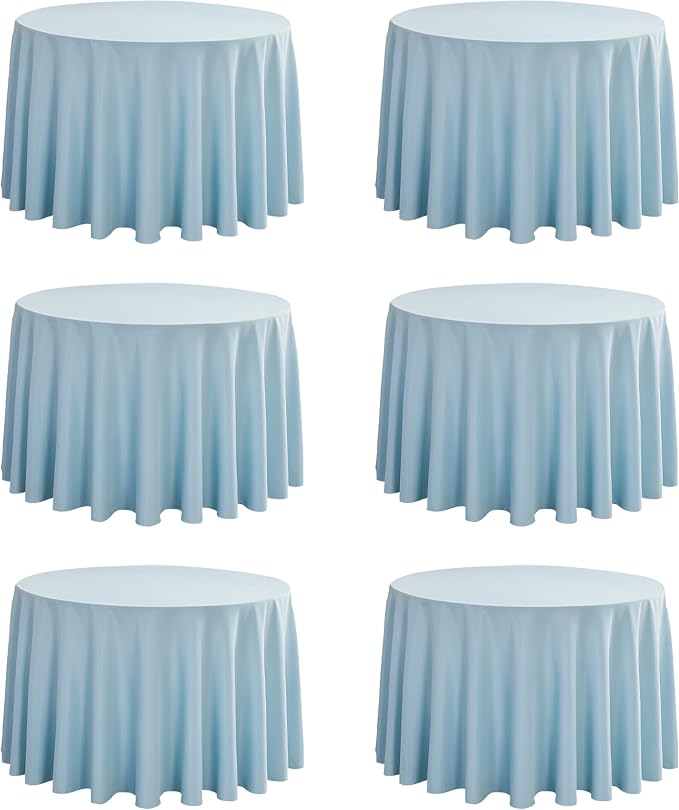 6-Pack Round 120-inch Dusty Blue Table Cloths, Solid Stain and Wrinkle Resistant Circular Tablecloth, Premium Plain Weave Polyester Fabric Table Linen Covers for Hotel, Banquet