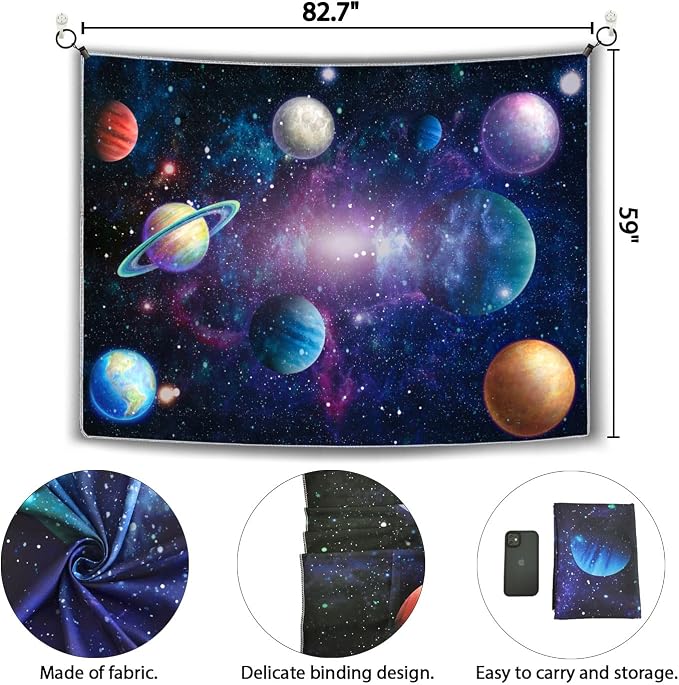 Outer Space Backdrop for Planet Birthday Party | 82.7 x 59 in, Polyester, Outer Space Theme, Lightweight, Reusable, Washable, Birthday Decor, Photo Backdrop