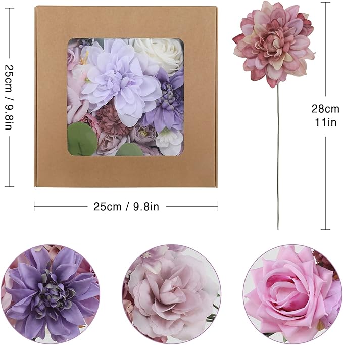 Garisey Artificial Flowers Combo for DIY Wedding Bouquets Combo Centerpieces Arrangements Party Bridal Baby Shower Home Decorations-Purple