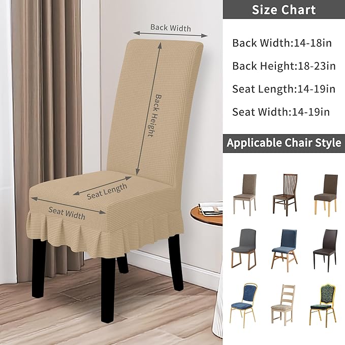 Easy-Going Dining Chair Covers Stretch Parsons Chair Slipcover with Skirt Chair Covers for Dining Room Restaurant Banquet (8 PCS, Sand)