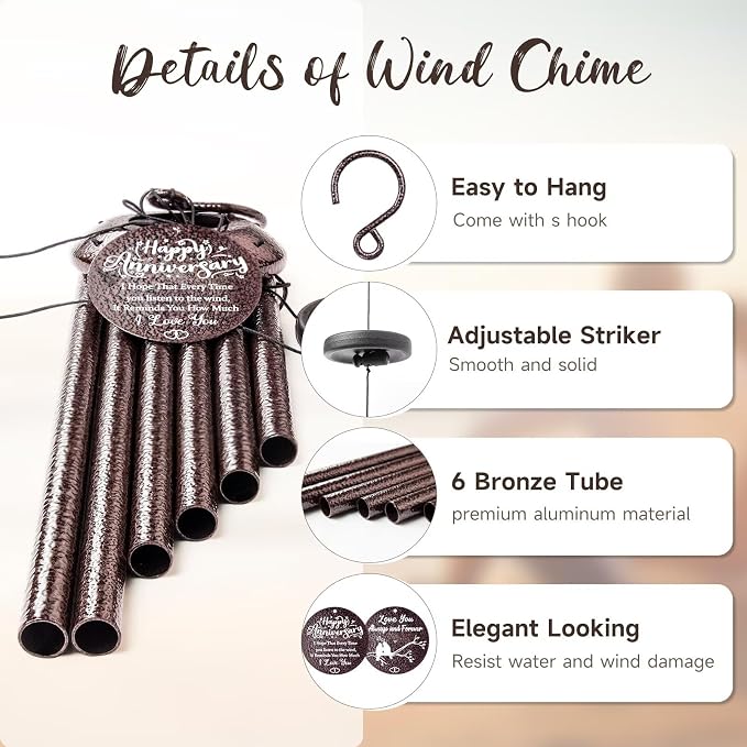 Anniversary Wind Chimes Gifts for Men Women, Happy Anniversary Decorations, 25" Wind Chimes Romantic Gift for Couple, Parents, Wife, Husband, Friends (Mr & Mrs
