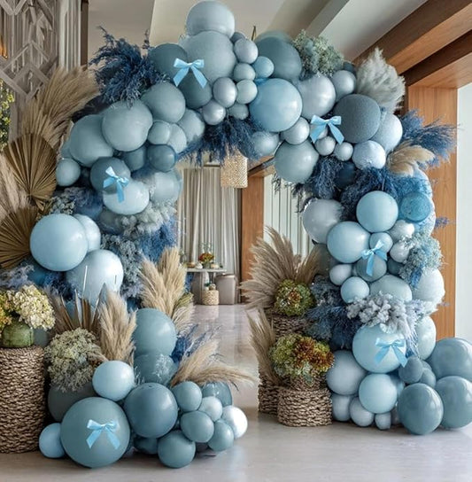 Dusty Blue Balloon Arch Kit Double Stuffed Light Pearl Blue Balloon Garland Pastel Latex Balloons for Baby Shower Birthday Wedding Graduation Party Decoration