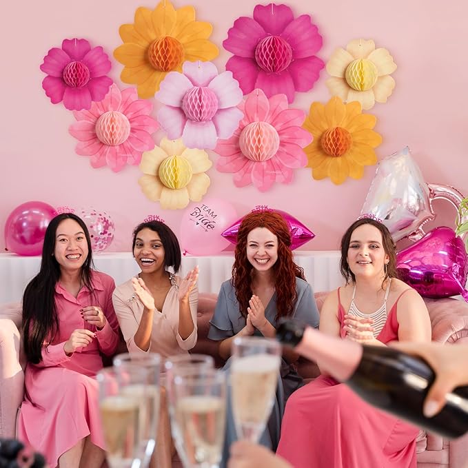 Paper Jazz Hanging Paper Flower Sunflower Honeycomb Party Decoration Pink Orange Spring Garden Themed Summer Party Supplies Large Paper Flower for Wall for Tea Party Baby Shower Wedding.