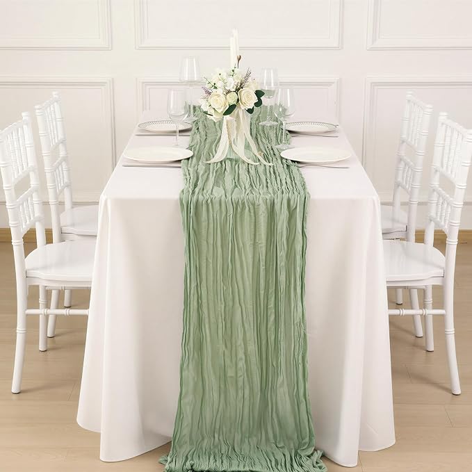 8 Pack Sage Green Cheesecloth Table Runner 120 Inch 10FT Gauze Cheese Cloth for Baby Shower, Boho Decor, Wedding Decoration, Jungle Theme Party