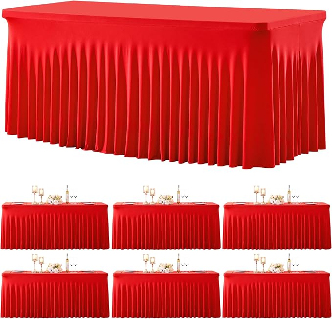 gogoparti 6 Pack Spandex Red Fitted Table Cloth for 6ft Rectangle Tables Red Stretch Tablecloth Table Covers Skirt Banquet Wrinkle Free Tablecloths for Parties Wedding