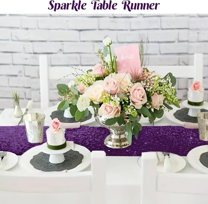 6 Pack Purple Sequin Table Runner 12" x 72" Sparkle Table Runner for Baby Bridal Shower Wedding Birthday Party Table Decor (Purple)