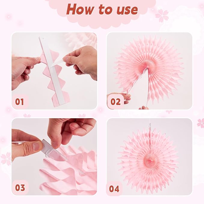 SUNBEAUTY 11Pcs Soft Pink Paper Fans Party Decorations for Wall, Reusable Large Spring Summer Hanging Paper Fans for Birthday Party Bachelorette Anniversary Wedding Bulletin board Photo Booth Backdrop