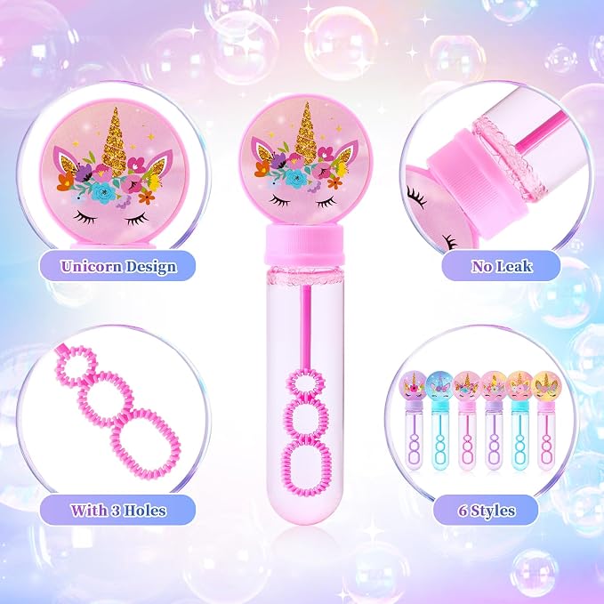 Winrayk 24 Large Unicorn Bubble Wands with Gift Box, Kids Unicorn Party Favors - Pastel Bubbles Bulk (6 Style & 3 Color), Pinata Filler Goodie Bag Stuffer Carnival Prize Summer Girls Birthday Supplies