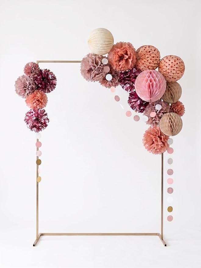 PapaKit 16pc Dusty Rose & Rose Gold Party Decorations - Premium Tissue Paper Pom Poms, Honeycomb Balls & Accordion Lanterns - Elegant Backdrop for Weddings, Bridal Showers, Baby Showers & Birthdays