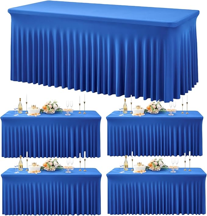 Outpain 4Pack Royal Blue Spandex & Polyester Table Cloths for 6ft Rectangular Tables - Wrinkle & Stain Resistant - Perfect for Parties, Weddings, Banquets