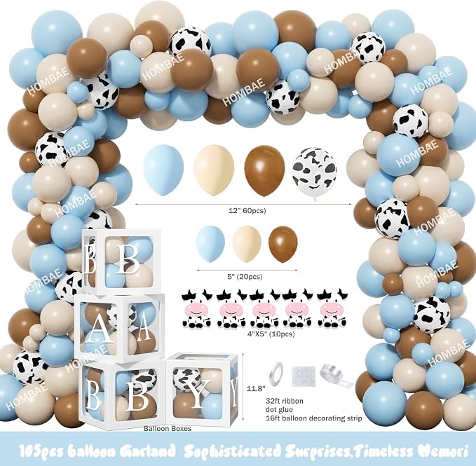 Cow Baby Shower Decorations for Boy, Cow Print Baby Shower Decorations, Blue It’s a Boy Backdrop Balloon Welcome Banner Tablecloth Cake Topper Box Mom To Be Sash