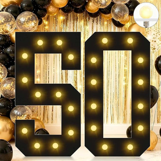 4FT Marquee Light Up Numbers, Black Giant Marquee Number 50, Pre-Cut Foam Board Set Can Be Used for Birthdays,Weddings,Party Anniversaries