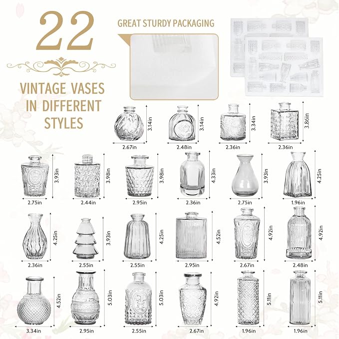 Mini Bud Vases Centerpieces for Tables,Clear Bud Vases for Flowers,Small Flower Vases Suitable for Birthday Party,Anniversary,Wedding Reception,Baby Shower (Clear, 22PCS)