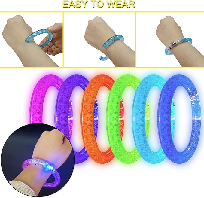 60 Pcs Glow In The Dark Bracelets, 6 Colors LED Bracelets Bulk for Adults, Glow Neon Party Supplies for Carnival Halloween Christmas Birthday Wedding