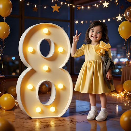 Marquee Numbers 3 Feet Tall Large Light Up Numbers 8th 18th 80th Birthday Decorations Big Yellow Light Outdoor Anniversary Decorations Balloon Arch Kit Party Backdrop 8