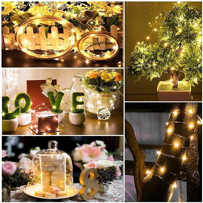 20 Packs Fairy String Lights, 6.6FT 20 LEDs Battery Operated Silver Copper Wire Starry String Light for DIY Party Christmas Costume Wedding Easter Table Decorations (Warm White)
