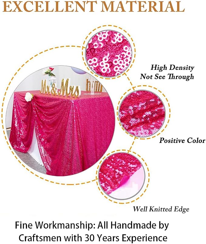 ShiDianYi Sequin Tablecloth Rectangle 50x72-Inch Hot Pink Table Cloths for Parties Rectangular Tablecloth Overlay Fuchsia Sequin Fabric Table Linens Birthday