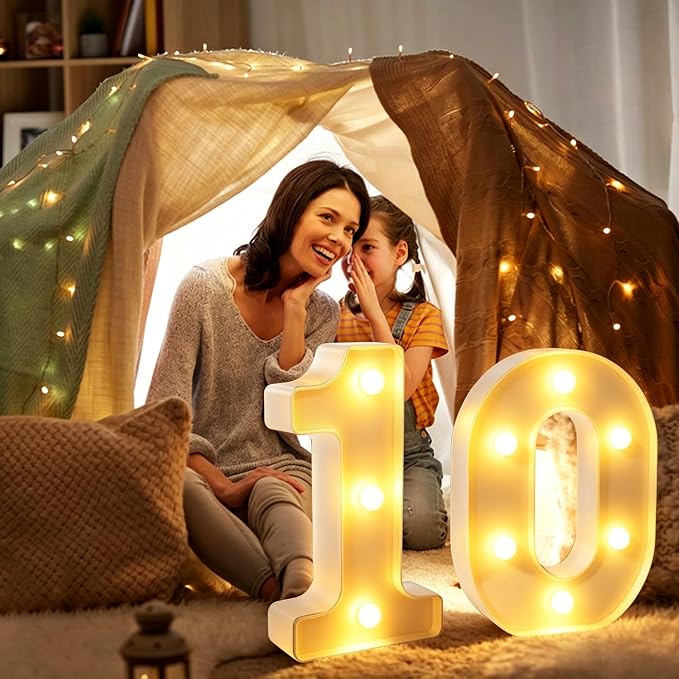 LED Light Up Number 10" Sign, Marquee Number Letter Light, Romantic Table Decoration for Valentine's Day Wedding Anniversary