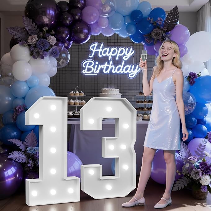 3FT Marquee Numbers 13 with Lights, Large Light Up Numbers Sign for 13th Birthday Party Decorations Backdrop, Anniversary Cardboard Big Mosaic Number 13