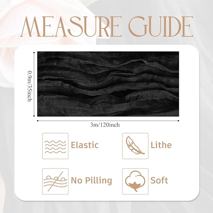 Wokceer Cheesecloth Table Runner Black 10FT Boho Gauze Christmas Cheese Cloth Table Runner for Party Long Rustic Sheer Table Runners for Baby Bridal Shower Wedding Easter Table Decor