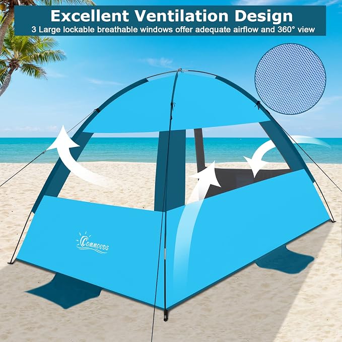 COMMOUDS Beach Tent Sun Shelter for 3/4/6/8 Person, UPF 50+ UV Protection Beach Shade Canopy Tent, Lightweight, Easy Set Up and Carry